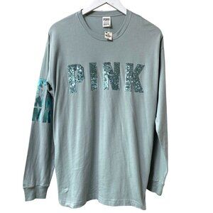 PINK Victoria's Secret Top Small NEW  Oversized Long Sleeve Tee Cotton Sequin